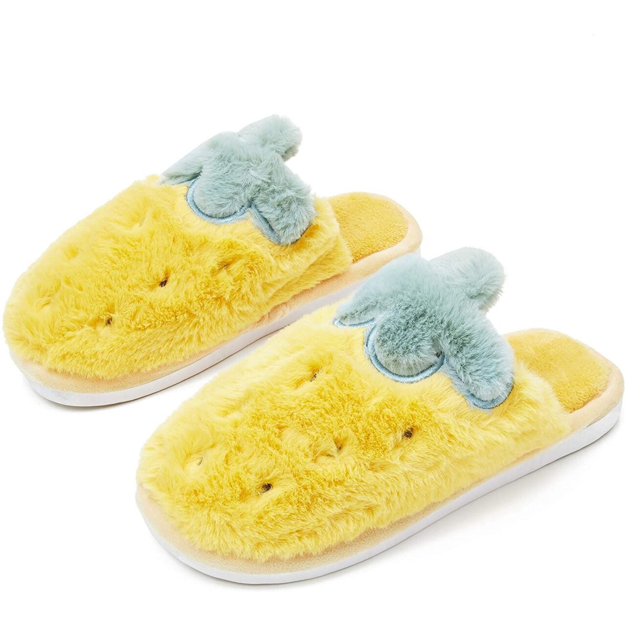 Pineapple Slippers, Cute Fuzzy House Slippers for Women (Large, US W 8.5) Yellow